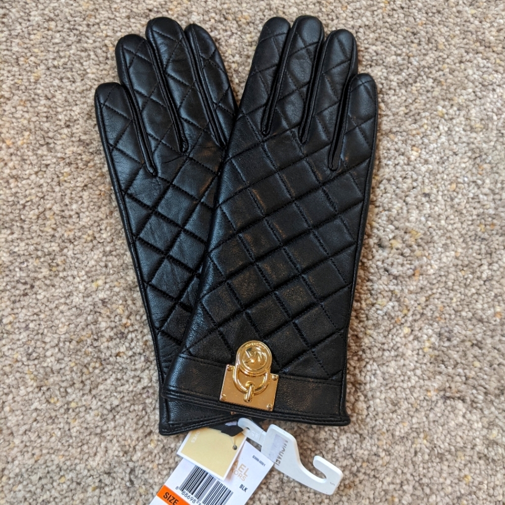 Michael Kors Quilted Black Leather Gloves